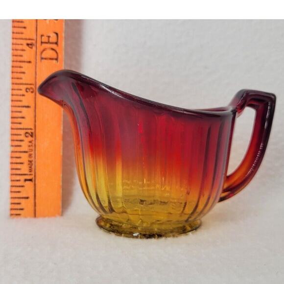 Vintage Amberina Peach Iridescent Glass Creamer Pitcher Mid Century Modern MCM - Picture 5 of 7